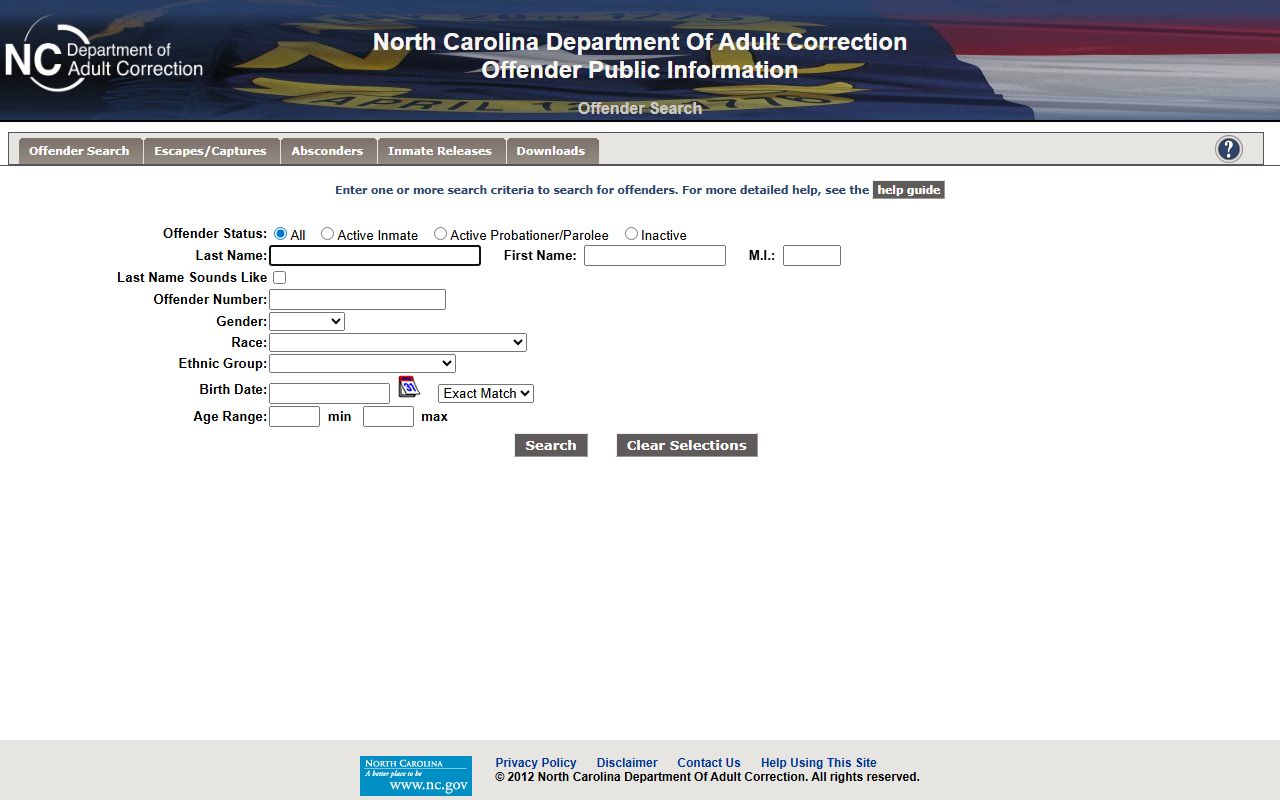 NCDAC offender search form for Warren County state inmate lookup