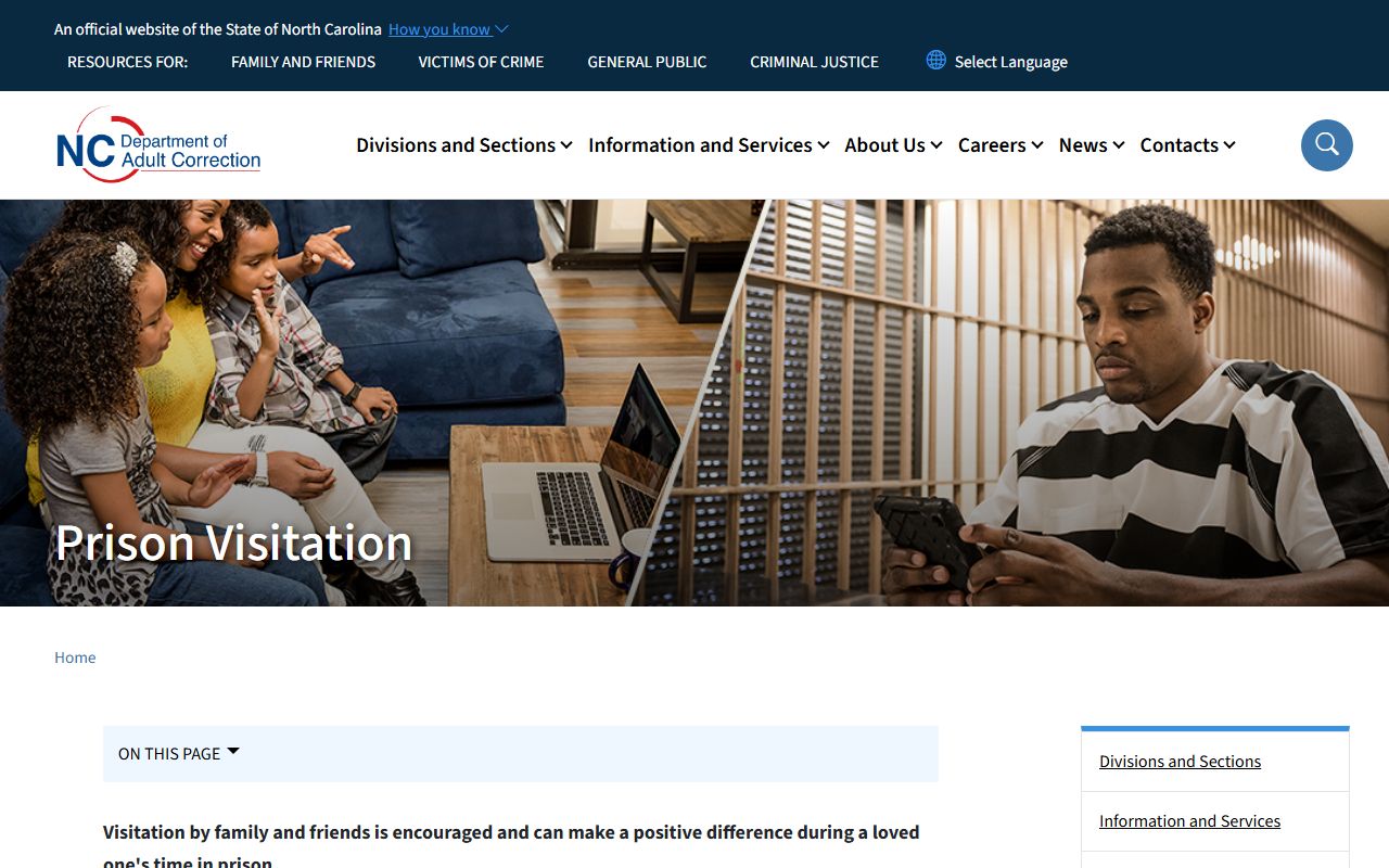 NCDAC prison visitation screenshot for Warren Correctional Institution visit rules