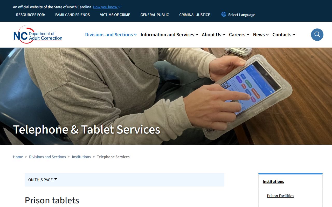 NCDAC telephone and tablet services screenshot for Warren Correctional Institution fees