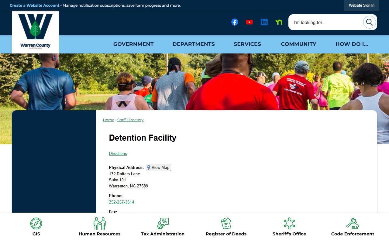 Warren County Detention Facility directory for inmate population contact information