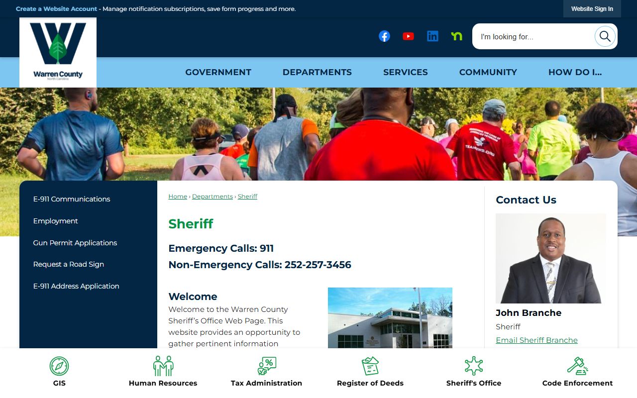 Warren County Sheriff's Office page screenshot with detention contact information